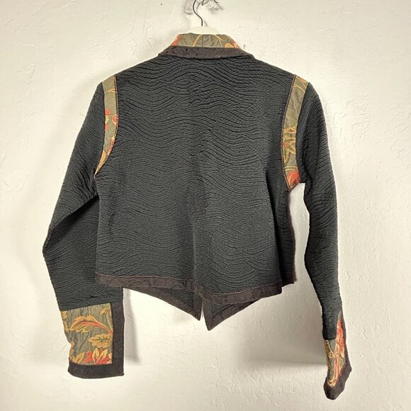 XIAO Womens Textured Black Patchwork Floral Jacket Small Toggle Button Art Wear - Picture 2 of 15